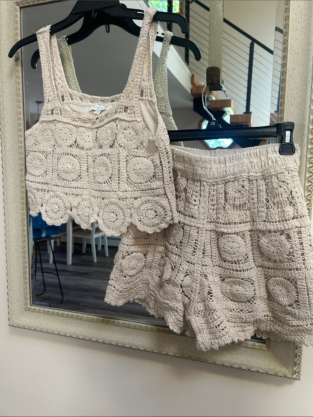 Rebellion Cream Crochet Two-Piece Shorts Set